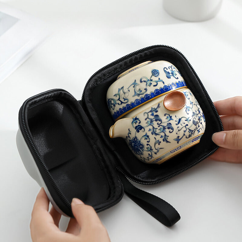 Blue and White Ru Kiln Tea Set Portable / Beginner Set