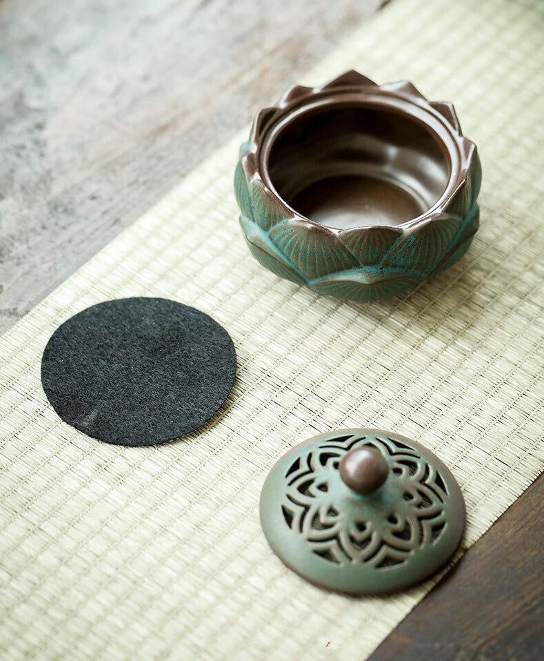 Vintage Sandalwood Plate Incense Burner Zen Lotus Incense Burner