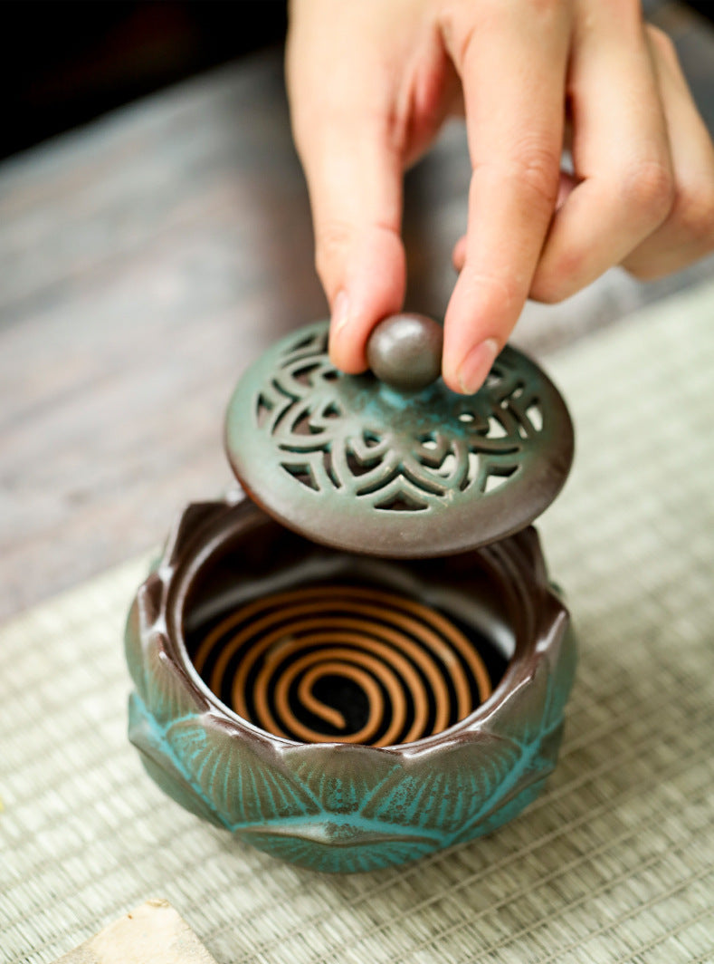 Vintage Sandalwood Plate Incense Burner Zen Lotus Incense Burner